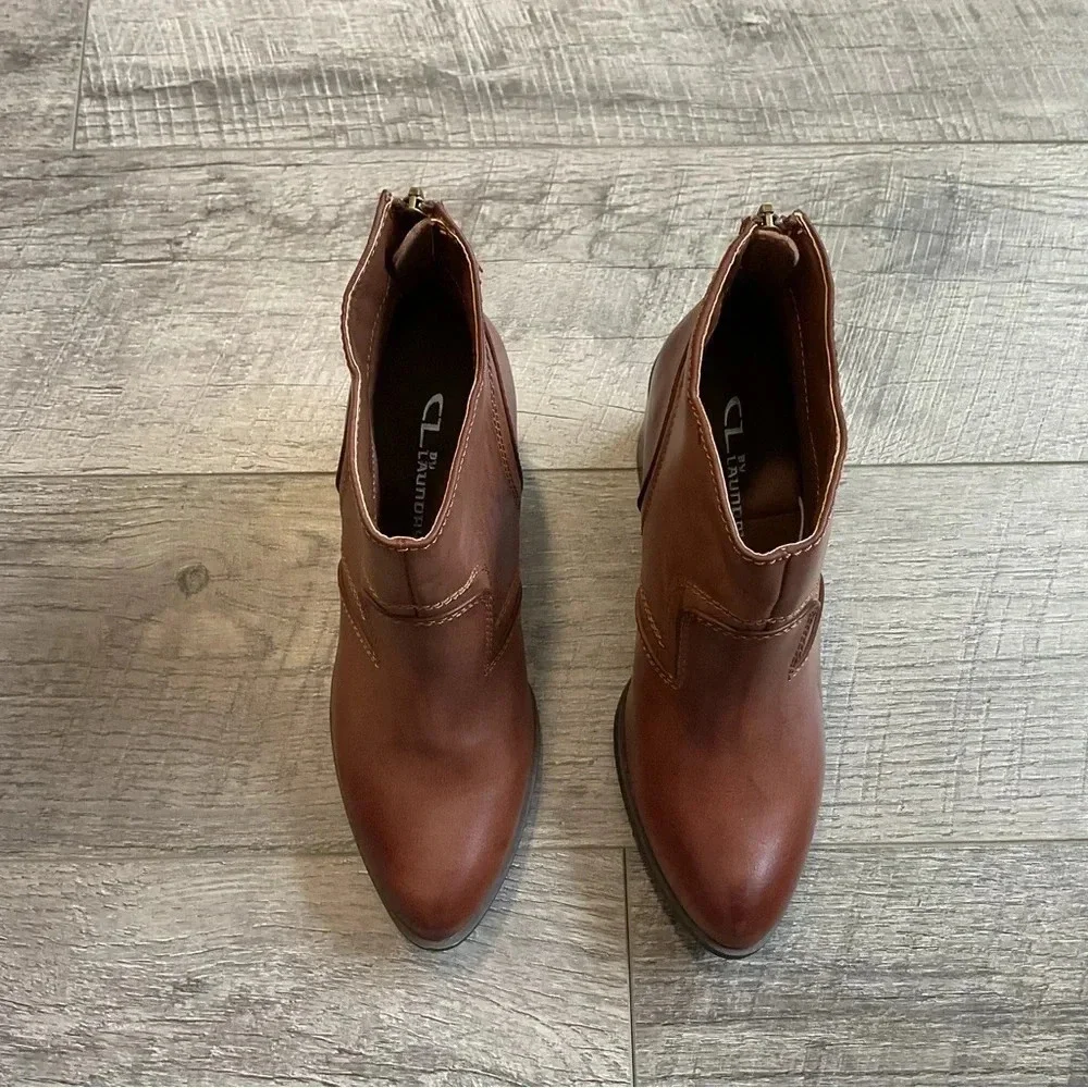 CL By Chinese Laundry Tassel Accent Cognac Burnished Western Ankle Boot Size 6.5